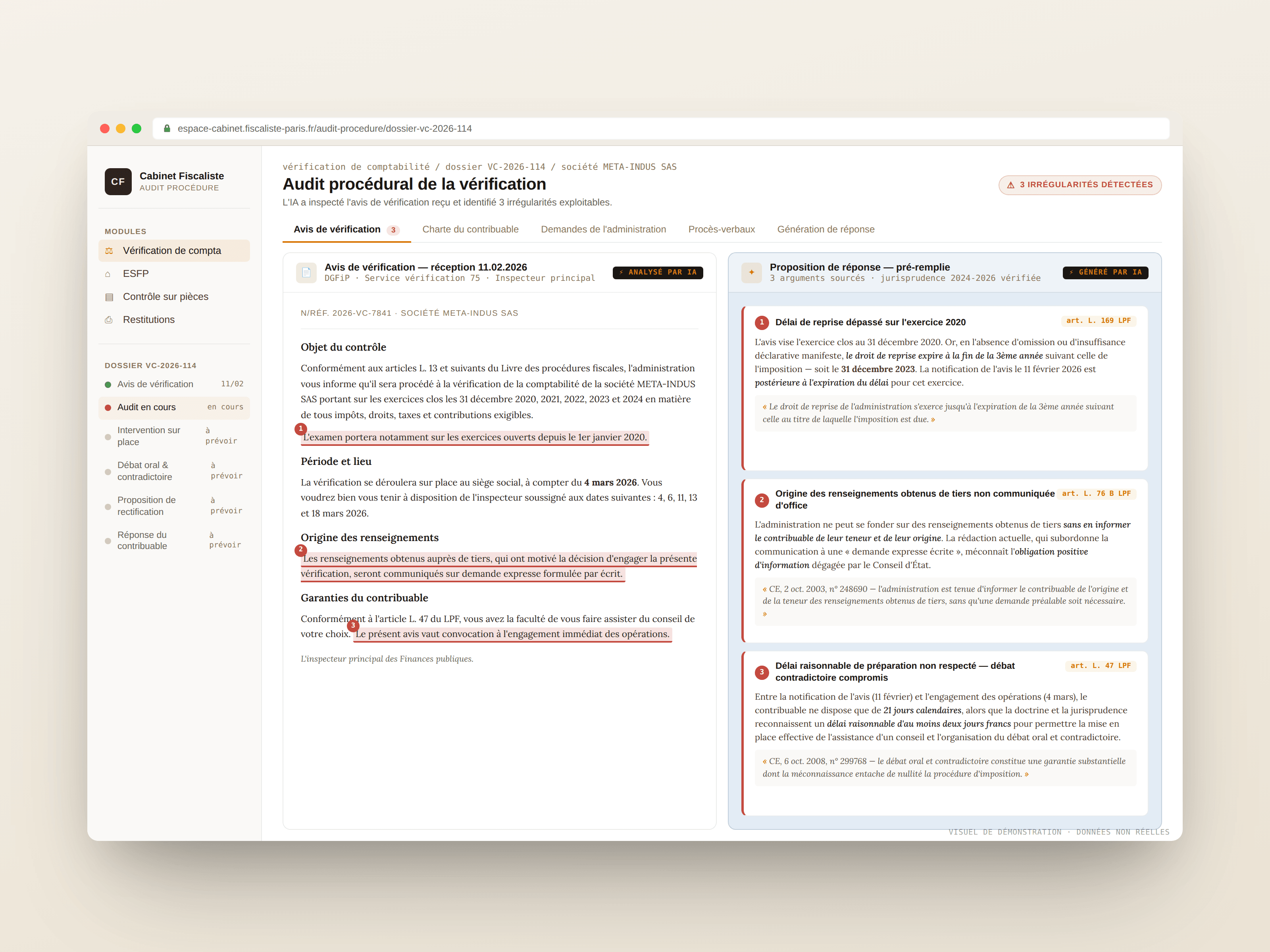 Aperçu de l'outil d'audit procédural.